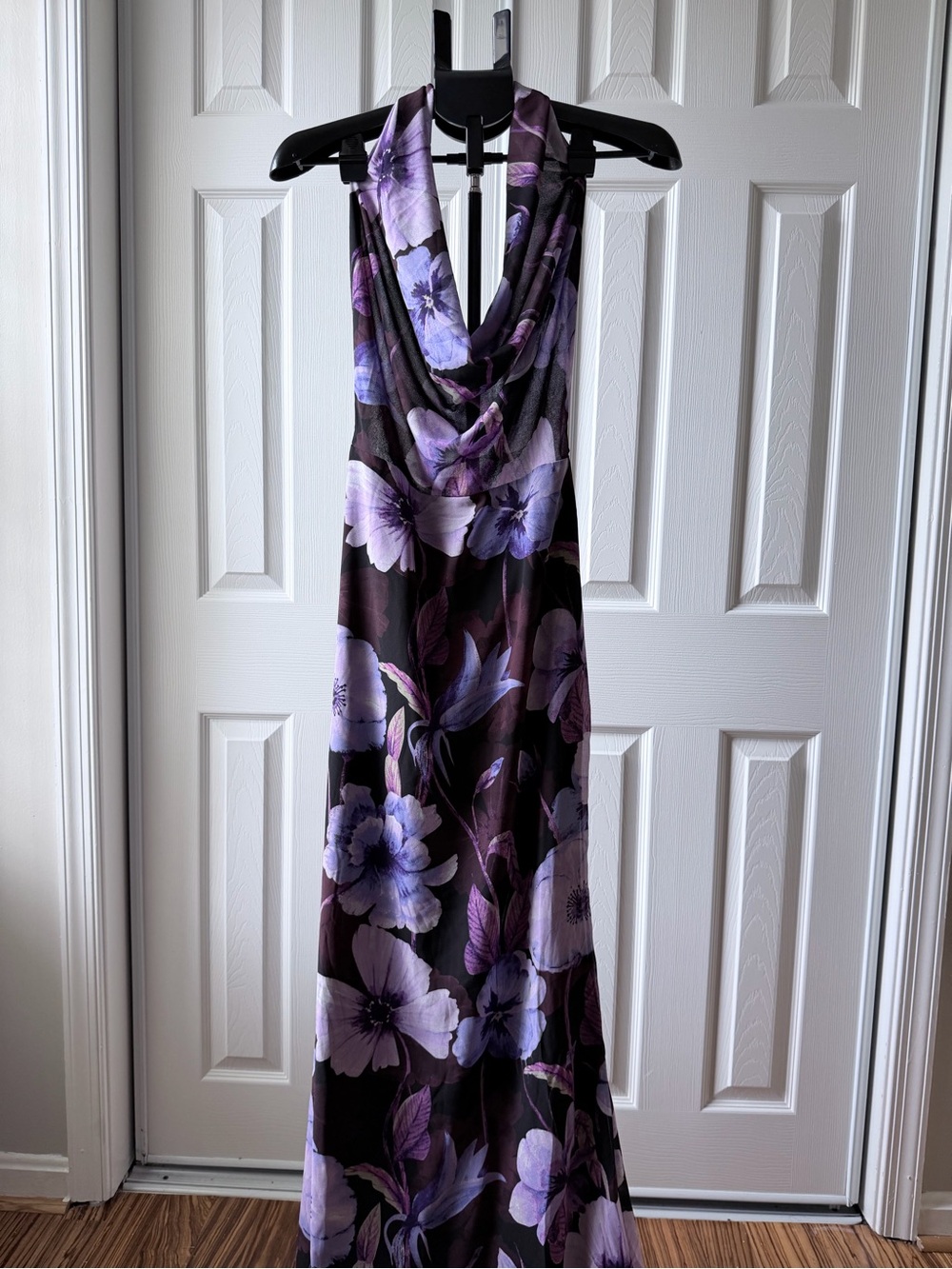 Windsor Black and Purple Floral Backless Halter Maxi Dress